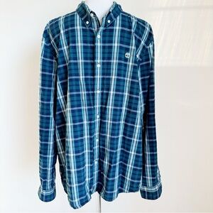 Timberland Men’s Plaid Green Blue Cotton Button Down Shirt, Extra Extra Large